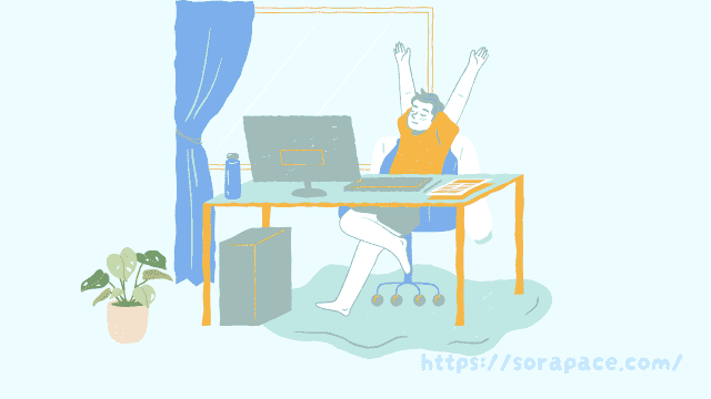 心が軽くなり穏やかに仕事する男性のイラスト